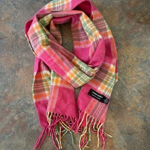 John Hanly Merino Wool Pink Orange Plaid Scarf. Unisex Ireland